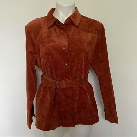 Corduroy Burt Orange Rust Belted Button Down - Picture 2 of 15